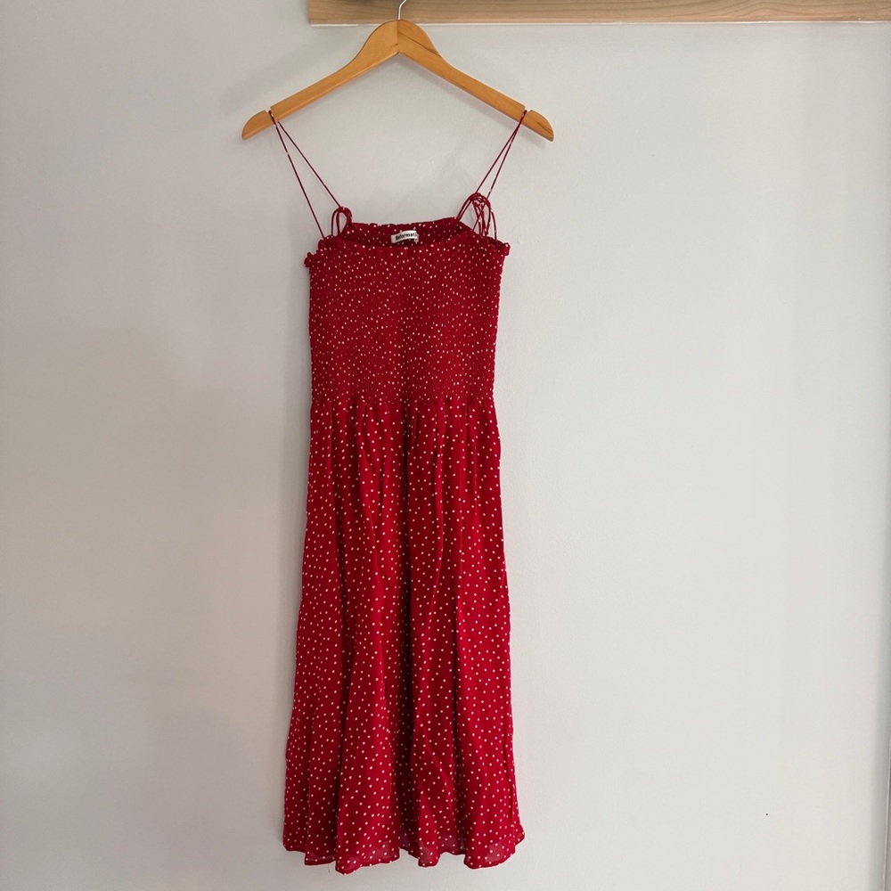 Reformation Red and White Midi Dress